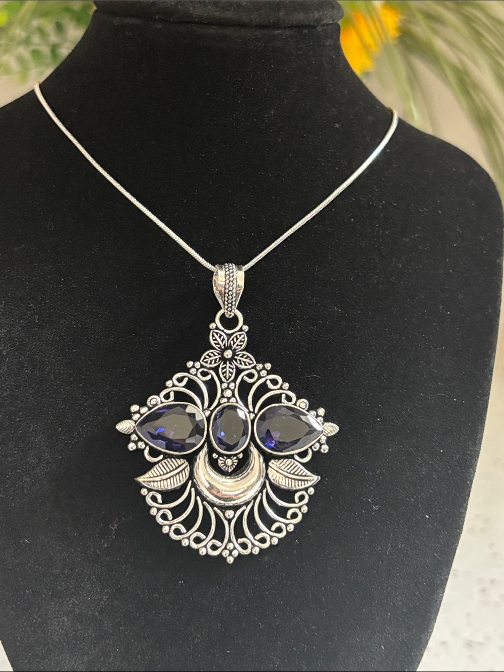 Sterling-Style Floral Amethyst Gemstone Pendant Necklace